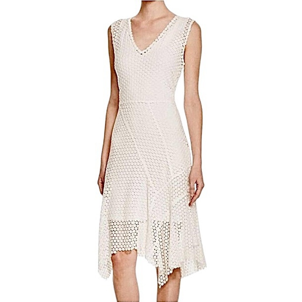 Elie Tahari White Crochet Lace Asymmetrical 'Eloise' Dress Women’s Size 8